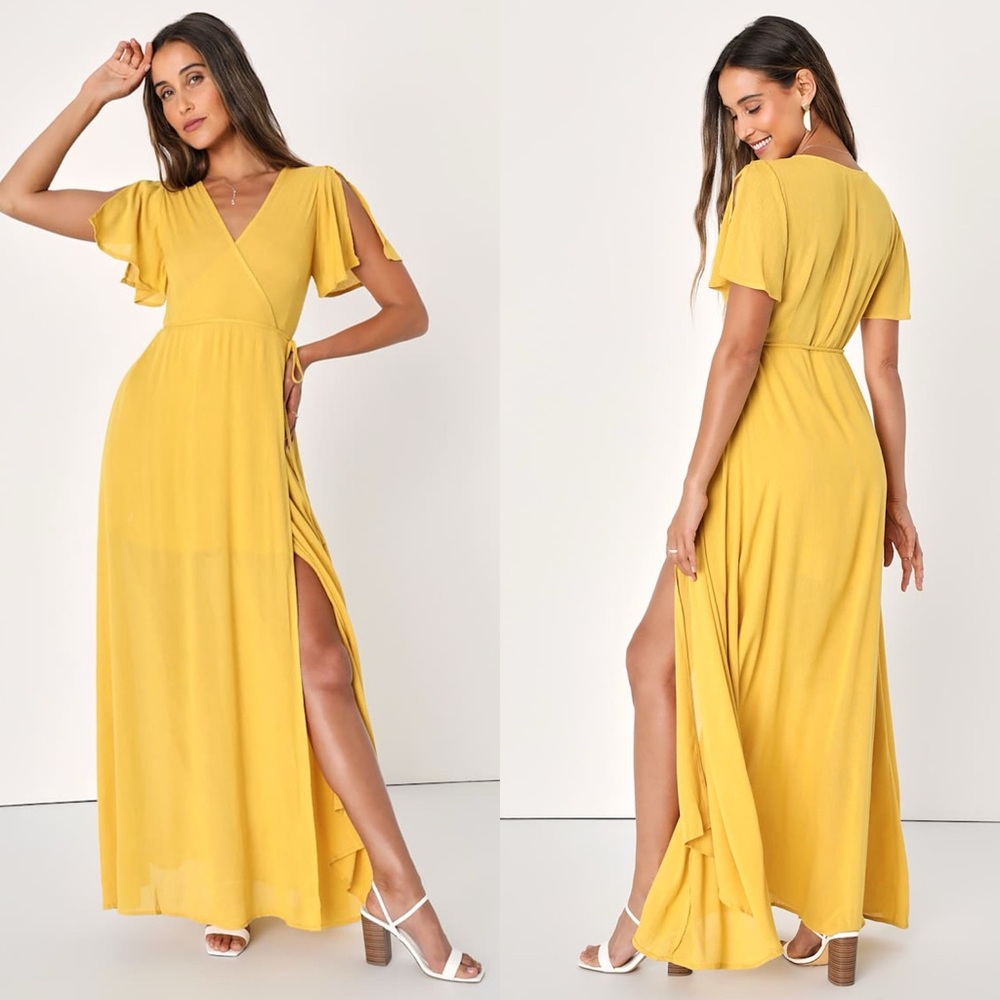 Lulus | Much Obliged Golden Yellow Wrap Maxi Dress